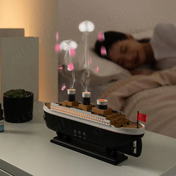 250Ml Titanic Ship Model Air Humidifier Essential Oil Diffuser Jellyfish Smoke Ring Spray Aroma Diffuser Night Light for Home