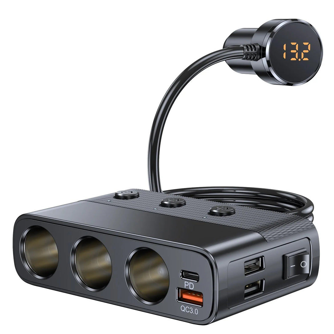 127W 7-in-1 Car Charger Splitter PD30W QC3.0 Cigarette Lighter Adapter