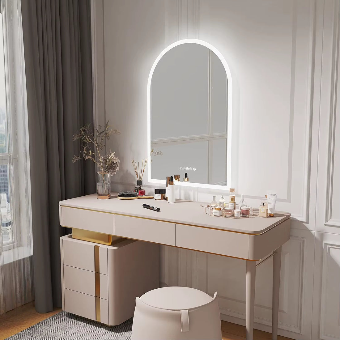Backlit Smart LED Bathroom Mirror: 36 X 24 Inch Arched Dimmable 3 Colors Anti-Fog Lighted Mirrors with Time Temperature - CRI95