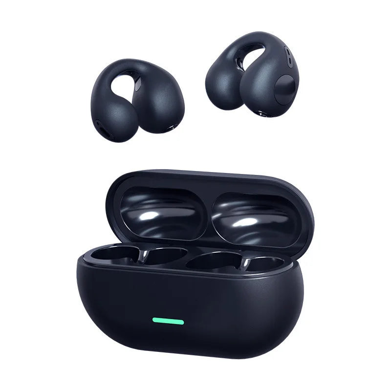 Open Ear Bone Conduction Wireless Bluetooth 5.3 Earbuds with HD Microphone & Sport Clip-On Design