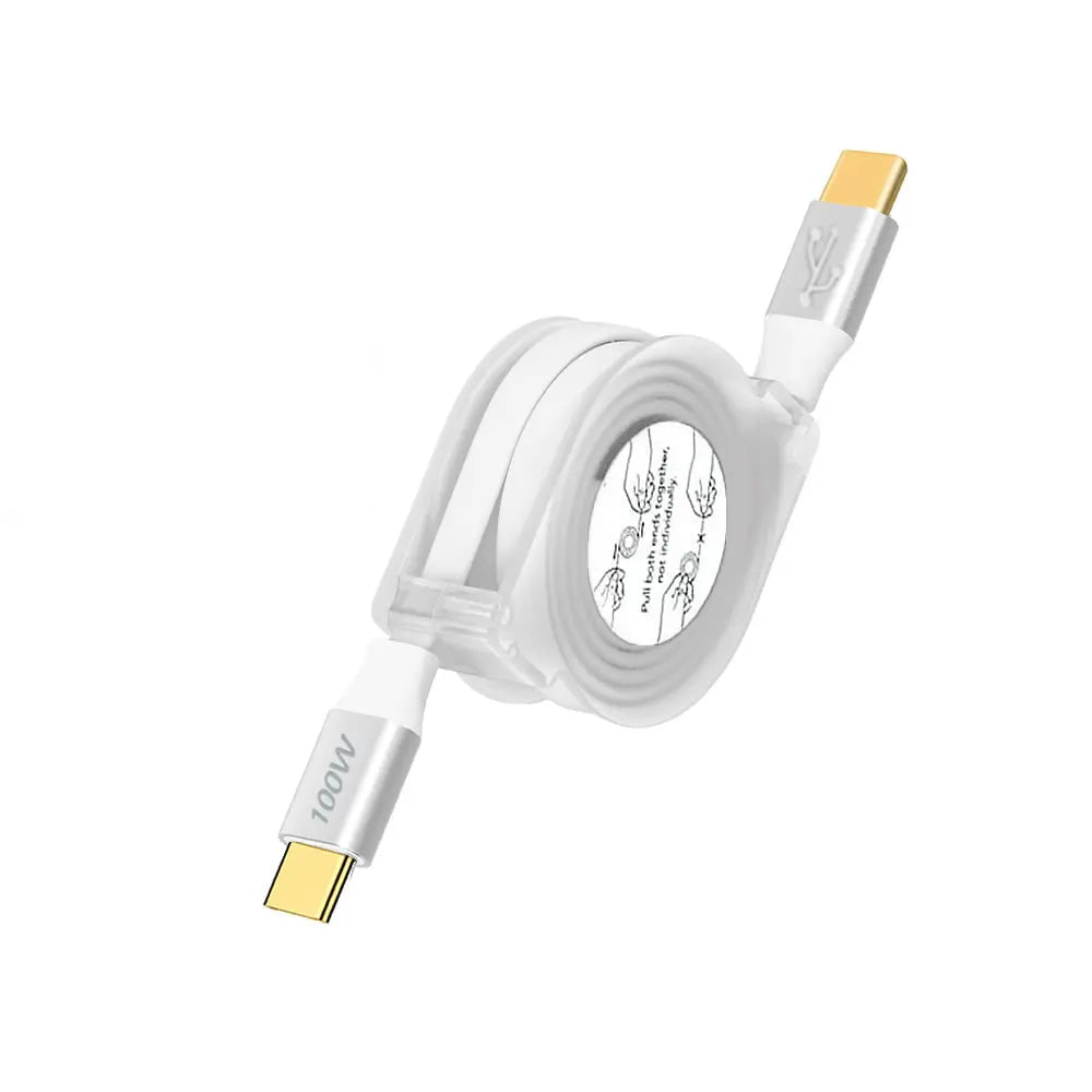 PD 100W Retractable USB C Fast Charging Cable for iPhone, MacBook, Samsung, iPad