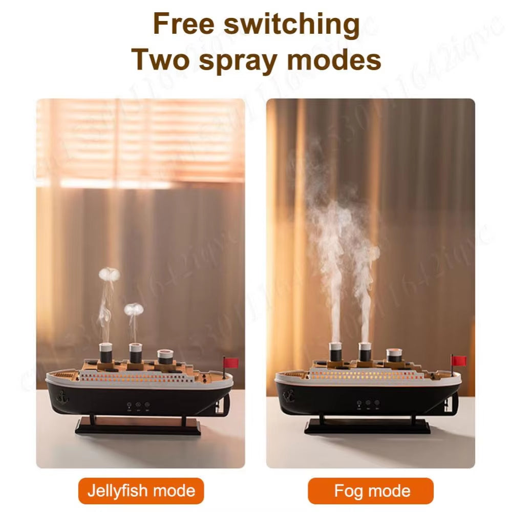250Ml Titanic Ship Model Air Humidifier Essential Oil Diffuser Jellyfish Smoke Ring Spray Aroma Diffuser Night Light for Home