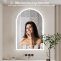 Backlit Smart LED Bathroom Mirror: 36 X 24 Inch Arched Dimmable 3 Colors Anti-Fog Lighted Mirrors with Time Temperature - CRI95