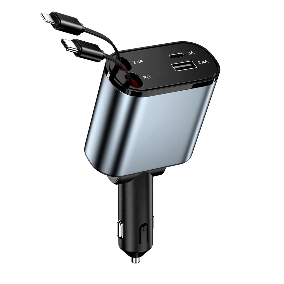 120W/66W 4-in-1 Retractable Car Charger for iPhone, PD, QC Adapter